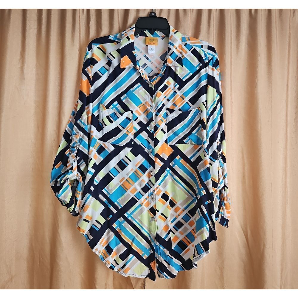 Ruby Rd. Colorful Button Down Geometric Women's Top